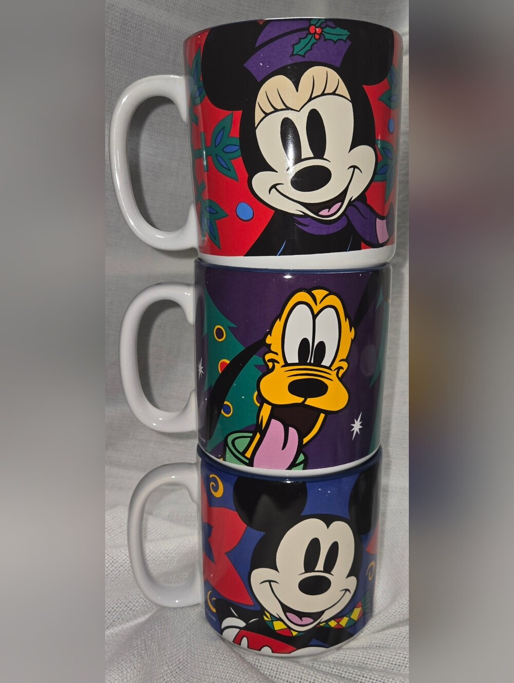 Disney Mug Set with Mickey, Minnie, and Pluto - Blue, Purple, Red - Picture 3 of 7